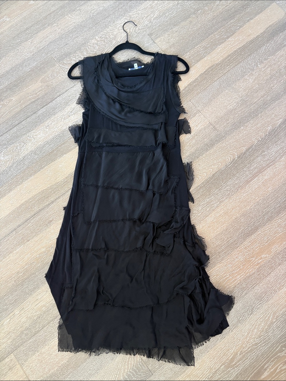 Tempo Paris Black Layered Raw-Edge Maxi Dress